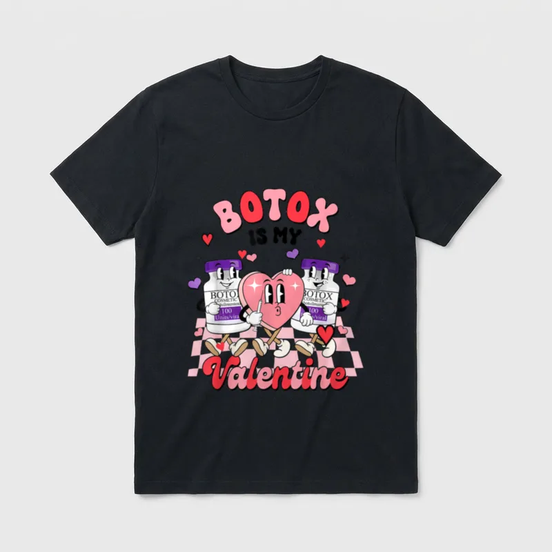 Botox Dealer Aesthetic Nurse Injector T-Shirt – BOTOX IS MY Valentine cartoon vials with syringe – Classic T-Shirt in Black