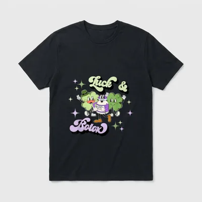 Luck and Botox Funny Shamrock Nurse T-Shirt – “Luck & Botox” print with retro shamrocks and vial – Classic T-Shirt in Black