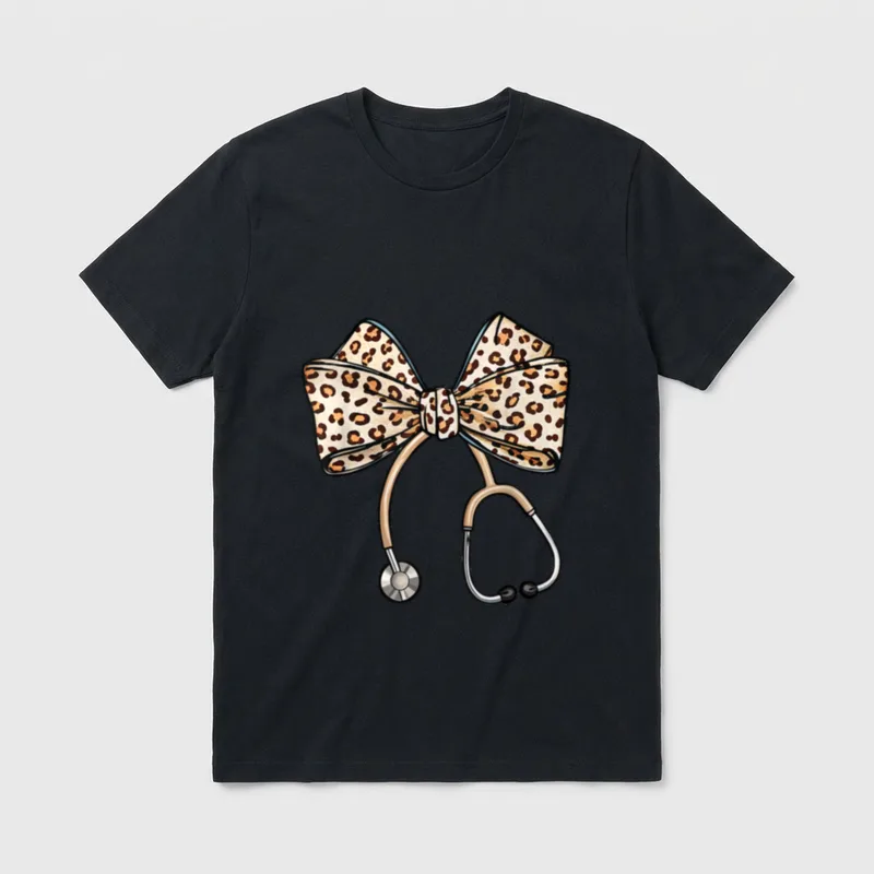Coquette Nurse Stethoscope Leopard Bow Aesthetic T-Shirt – Classic T-Shirt in Black