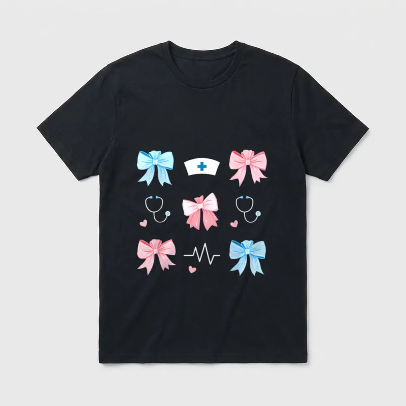 Nurse Stethoscope Aesthetic Pink Coquette T-Shirt – Classic T-Shirt in Black