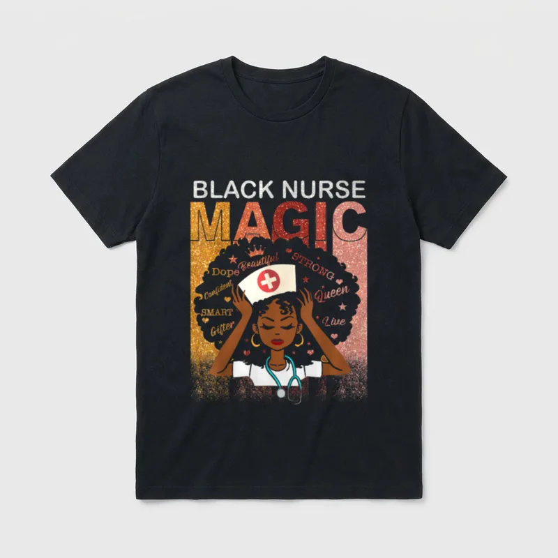 Nurse Black Magic Afro Melanin Queen T-Shirt – Classic T-Shirt in Black