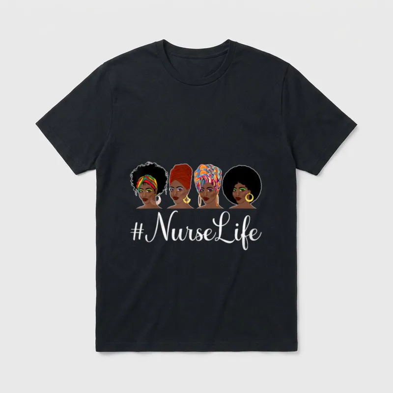 Afro Melanin Black Nurse Nursing Juneteenth T-Shirt – Classic T-Shirt in Black