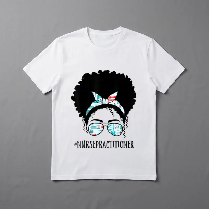 Nurse Practitioner Black Afro Messy Bun T-Shirt – Classic T-Shirt in Black
