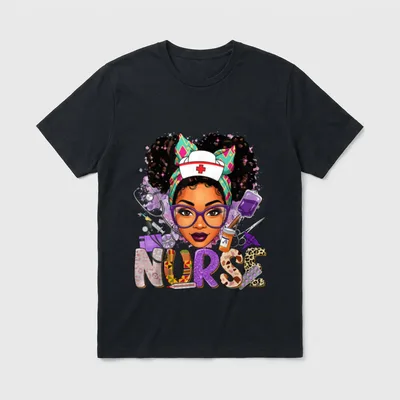 Black History Month Afro Melanin American T-Shirt – The word “NURSE” in patterned letters – Classic T-Shirt in Black