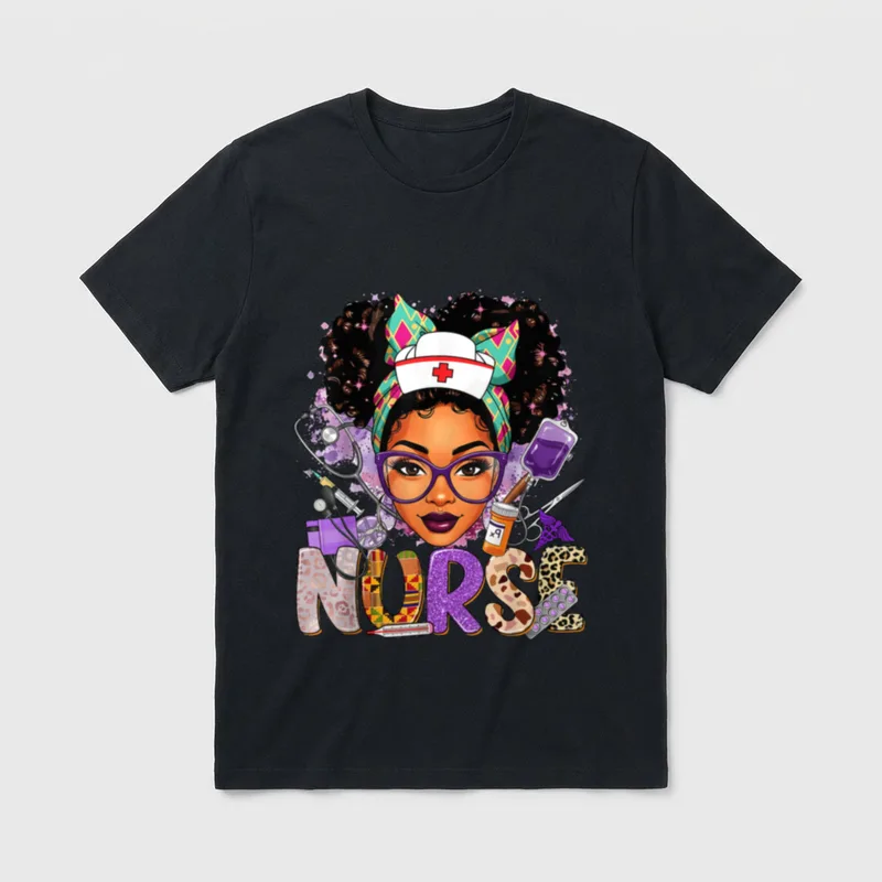Black History Month Afro Melanin American T-Shirt – The word “NURSE” in patterned letters – Classic T-Shirt in Black