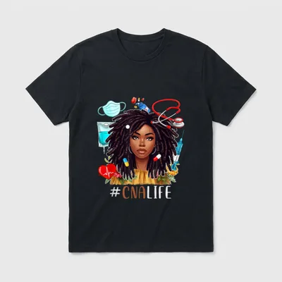 CNA Costume Afro Nurse Nursing Proud T-Shirt – Classic T-Shirt in Black