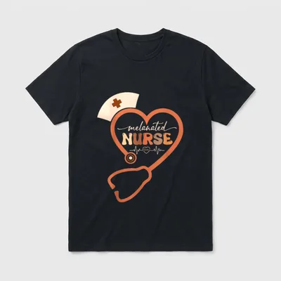 Melanin Black Nurse Melanated Stethoscope Heart T-Shirt – Classic T-Shirt in Black