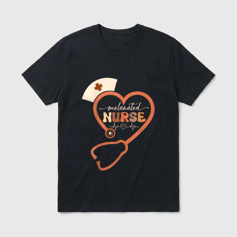 Melanin Black Nurse Melanated Stethoscope Heart T-Shirt – Classic T-Shirt in Black