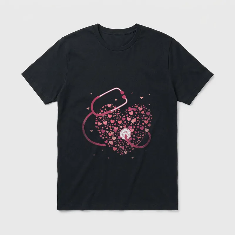 Medicine Stethoscope Heart Nurse T-Shirt – Classic T-Shirt in Black