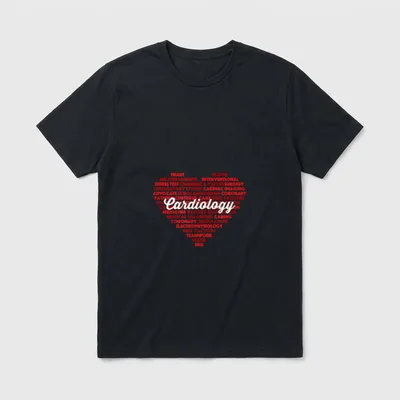 Cardiac Nurse Cardiologist T-Shirt – Cardiology script over a red heart word cloud – Classic T-Shirt in Black