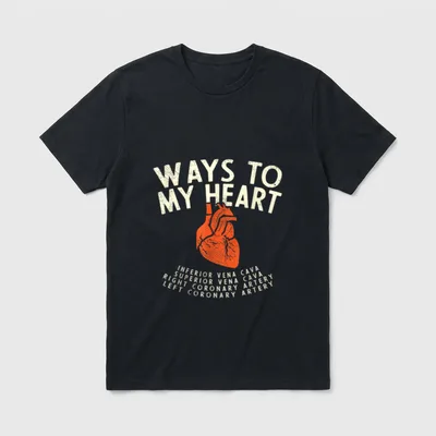 Cardiology Cardiac Nurse T-Shirt – Orange anatomical heart with ways to my heart lettering – Classic T-Shirt in Black