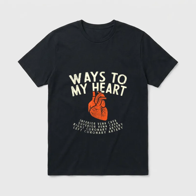 Cardiology Cardiac Nurse T-Shirt – Orange anatomical heart with ways to my heart lettering – Classic T-Shirt in Black