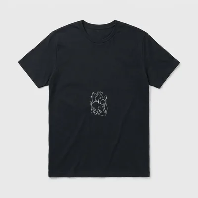 Funny Heart for Cardiac Nurses T-Shirt – White line drawing of an anatomical human heart – Classic T-Shirt in Black