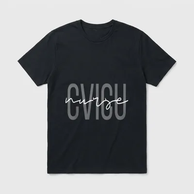 CVICU Nurse Cardiac Registered T-Shirt – Printed CVICU text with cursive nurse script – Classic T-Shirt in Black