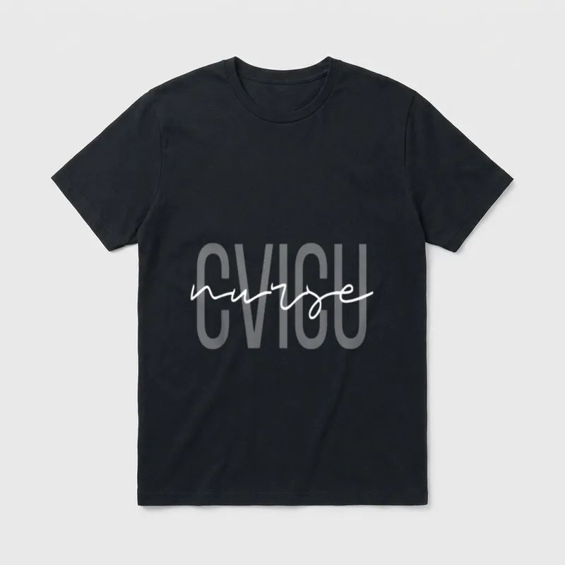 CVICU Nurse Cardiac Registered T-Shirt – Printed CVICU text with cursive nurse script – Classic T-Shirt in Black