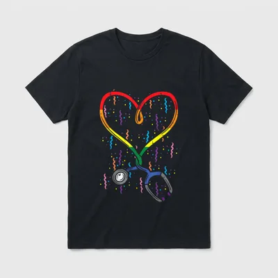 Rainbow Flag Stethoscope Heart Nurse RN T-Shirt – Classic T-Shirt in Black
