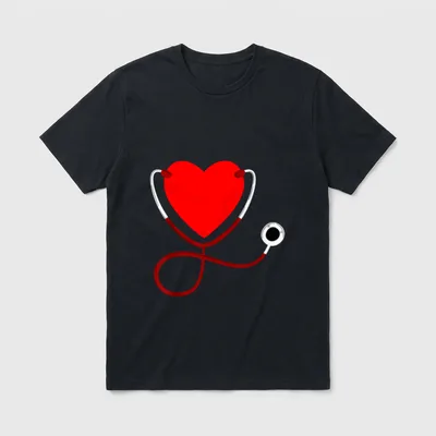 Stethoscope Heart Nurse Valentines Day T-Shirt – Classic T-Shirt in Black