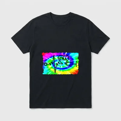 CNA Nurse Stethoscope EKG Heartbeat Love T-Shirt – CNA inside a stethoscope heart on tie-dye – Classic T-Shirt in Black