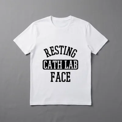 Cath Lab Nurse Cardiac Nursing Heart T-Shirt – Resting Cath Lab Face printed in bold block letters – Classic T-Shirt in Black