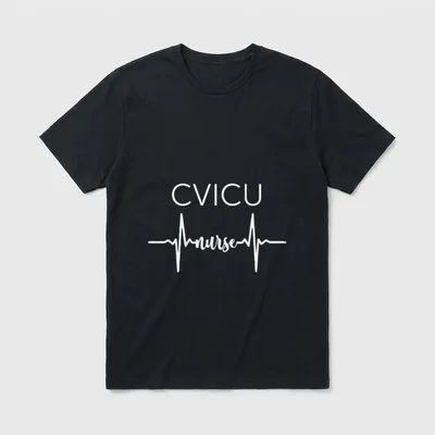 CVICU Nurse Heartbeat T-Shirt – CVICU lettering over a heartbeat line with the word nurse – Classic T-Shirt in Black