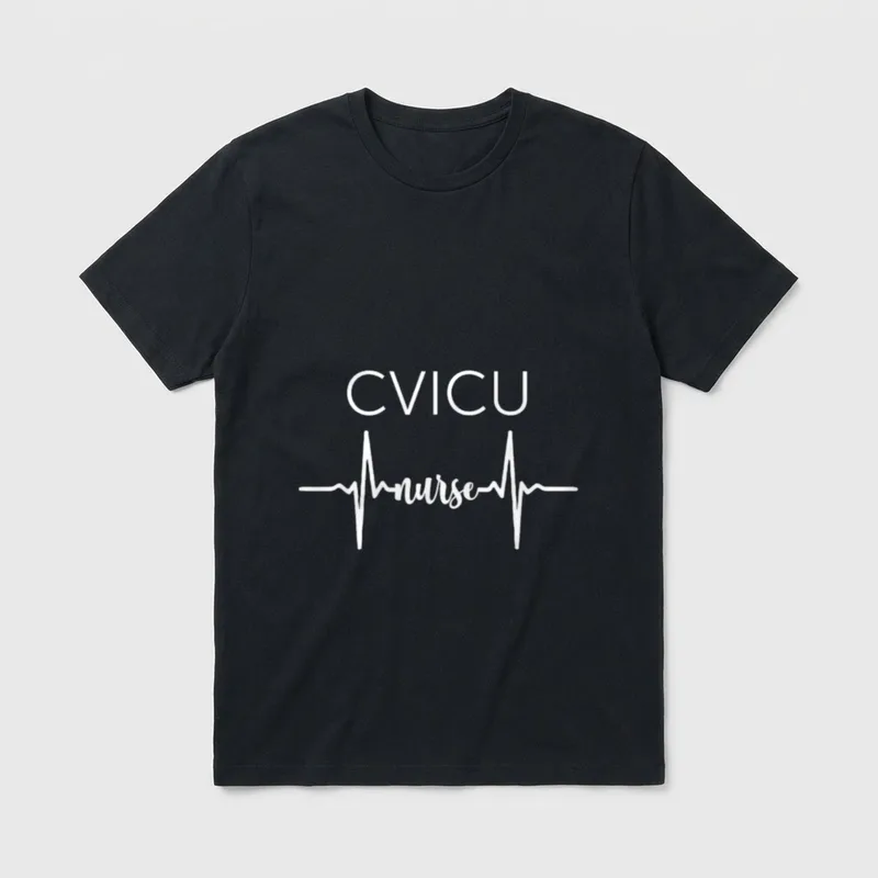 CVICU Nurse Heartbeat T-Shirt – CVICU lettering over a heartbeat line with the word nurse – Classic T-Shirt in Black