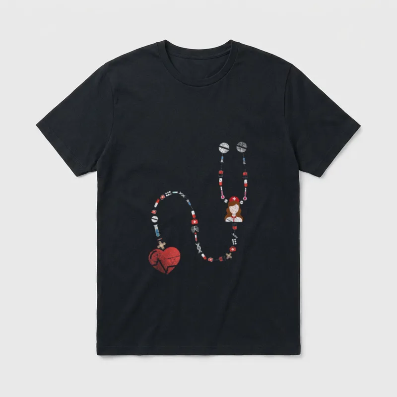 Stethoscope Clinic Medicine Heart Nurse T-Shirt – Classic T-Shirt in Black