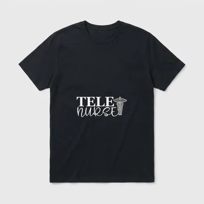 TELE Nurse T-Shirt – TELE NURSE text beside a winged caduceus symbol – Classic T-Shirt in Black