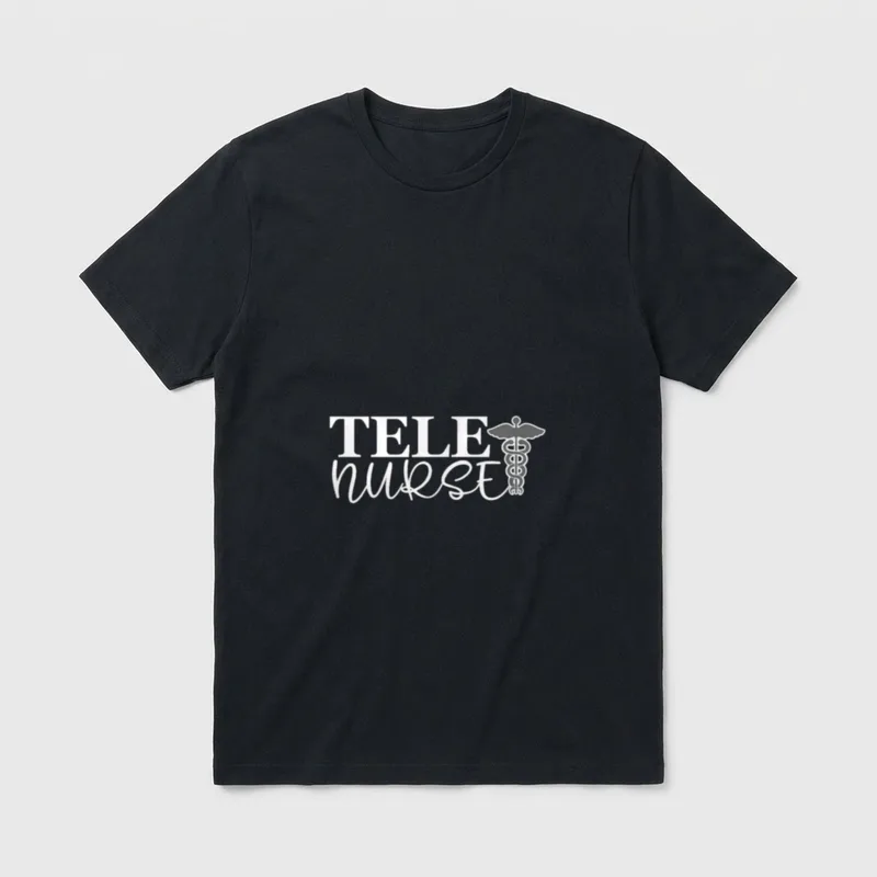 TELE Nurse T-Shirt – TELE NURSE text beside a winged caduceus symbol – Classic T-Shirt in Black