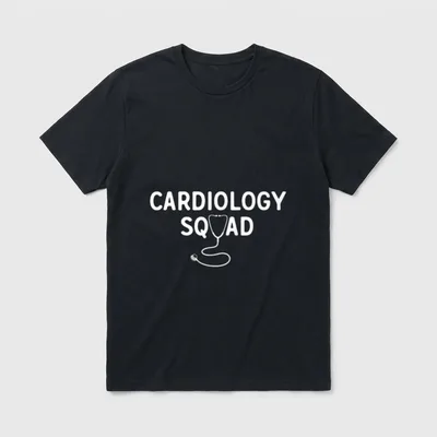 Cardiac Nurse T-Shirt – Cardiology Squad text with a stethoscope shaped as the letter U – Classic T-Shirt in Black