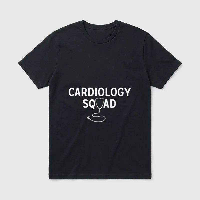 Cardiac Nurse T-Shirt – Cardiology Squad text with a stethoscope shaped as the letter U – Classic T-Shirt in Black