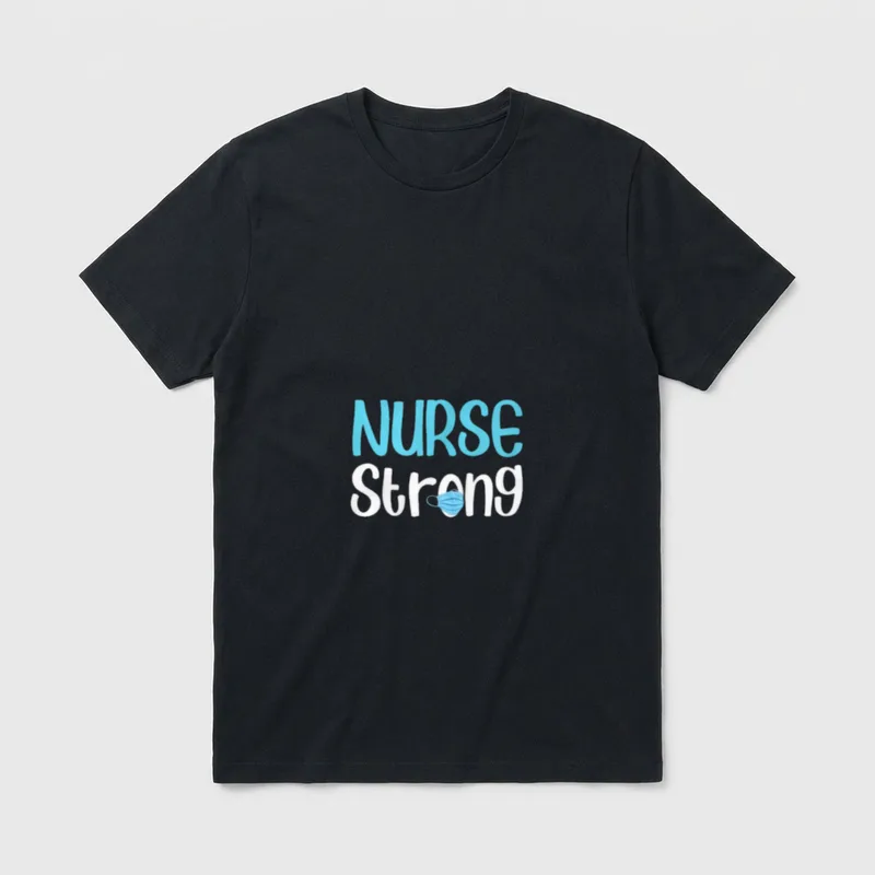 Strong Heart Nurse Appreciation T-Shirt – NURSE Strong text with blue surgical mask – Classic T-Shirt in Black