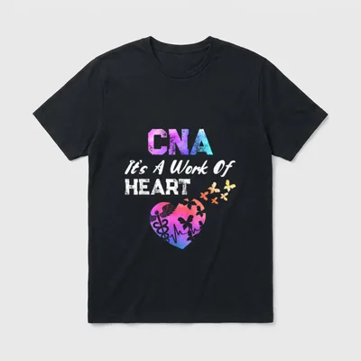 Certified Nurses Assistant T-Shirt – CNA It's A Work Of HEART text with watercolor caduceus heart – Classic T-Shirt in Black