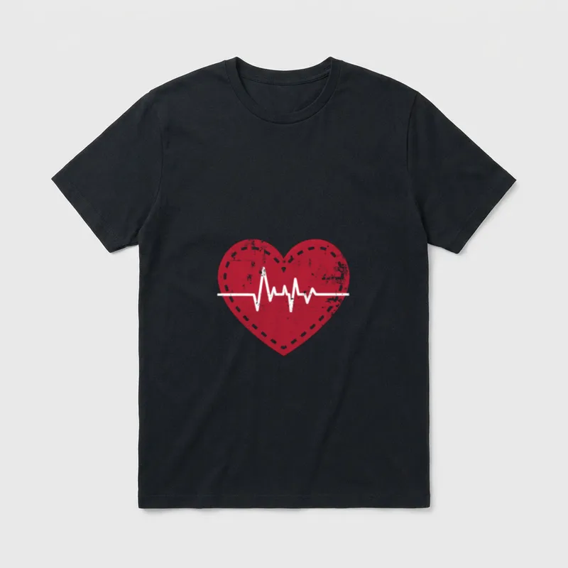 Telemetry Heartbeat Cute Cardiac Nurse Work T-Shirt – Classic T-Shirt in Black