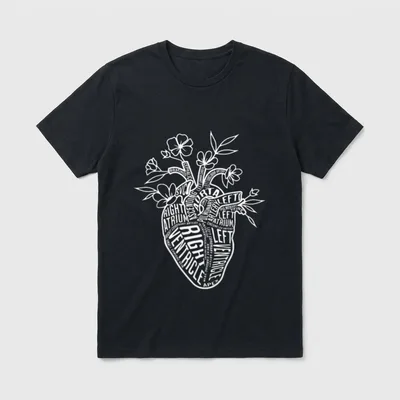 Floral Anatomical Heart Labeled Cardiac Nurse T-Shirt – Classic T-Shirt in Black