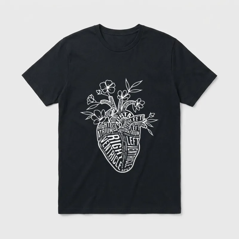 Floral Anatomical Heart Labeled Cardiac Nurse T-Shirt – Classic T-Shirt in Black