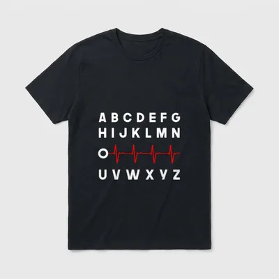 Nurse PQRST T-Shirt – Alphabet letters with a red EKG rhythm tracing – Classic T-Shirt in Black