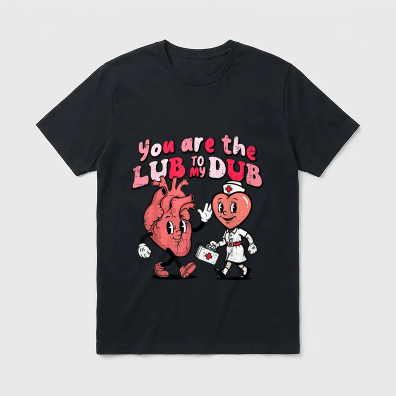 Valentines Day Nurse Lub T-Shirt – Retro heart and nurse with lettering You are the LUB TO my DUB – Classic T-Shirt in Black