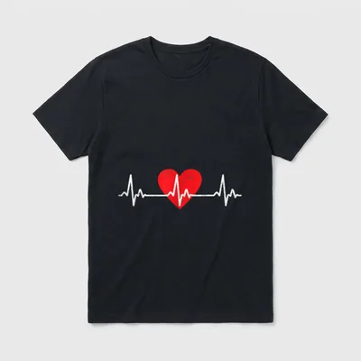 Cardiology Nurse Cardiologist T-Shirt – Distressed red heart with a white heartbeat rhythm line – Classic T-Shirt in Black