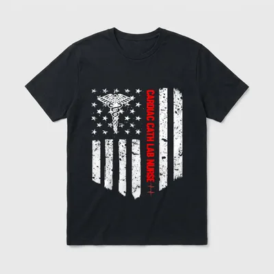 Cardiac Cath Lab Nurse American Flag T-Shirt – Classic T-Shirt in Black
