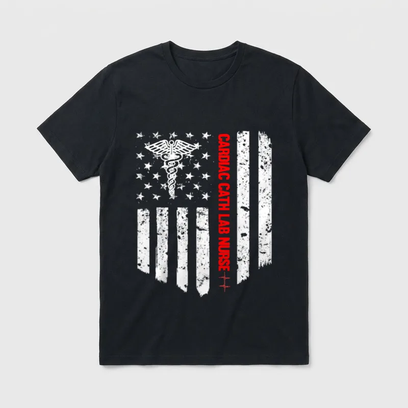 Cardiac Cath Lab Nurse American Flag T-Shirt – Classic T-Shirt in Black
