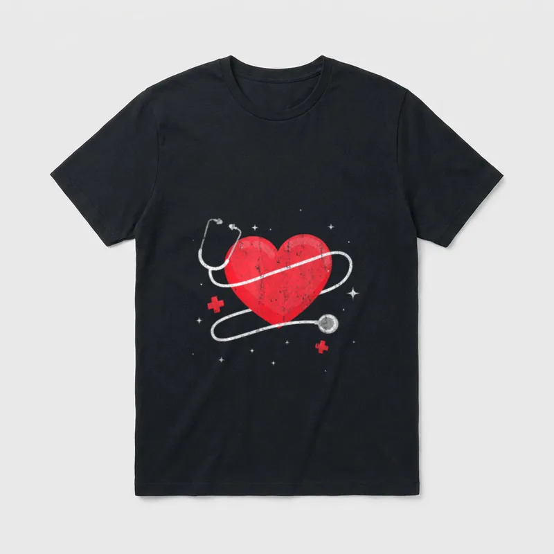 Health Care Stethoscope Heart Nurse T-Shirt – Classic T-Shirt in Black