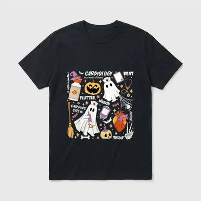 Cardiology Ghost Halloween Pumpkin CVICU Cardiac T-Shirt – Classic T-Shirt in Black