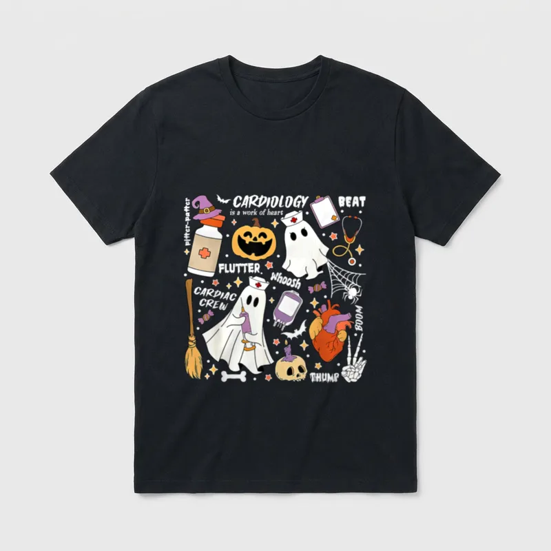 Cardiology Ghost Halloween Pumpkin CVICU Cardiac T-Shirt – Classic T-Shirt in Black