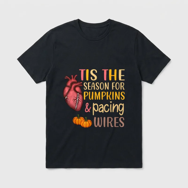 Cardiac Heart Nurse Fall Autumn Pumpkin T-Shirt – Classic T-Shirt in Black