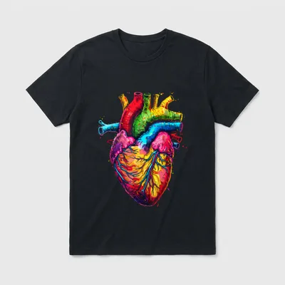 Colorful Anatomical Heart Cardiology Cardiac Nurse T-Shirt – Classic T-Shirt in Black