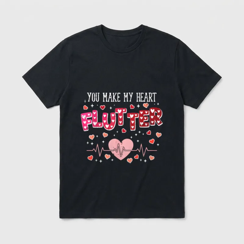 Valentines Day Cardiac Nurse Heart Flutter T-Shirt – Classic T-Shirt in Black