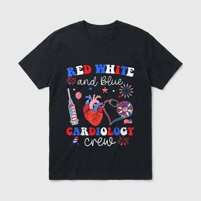 Red White Blue Cardiology Crew Cardiac T-Shirt – Classic T-Shirt in Black