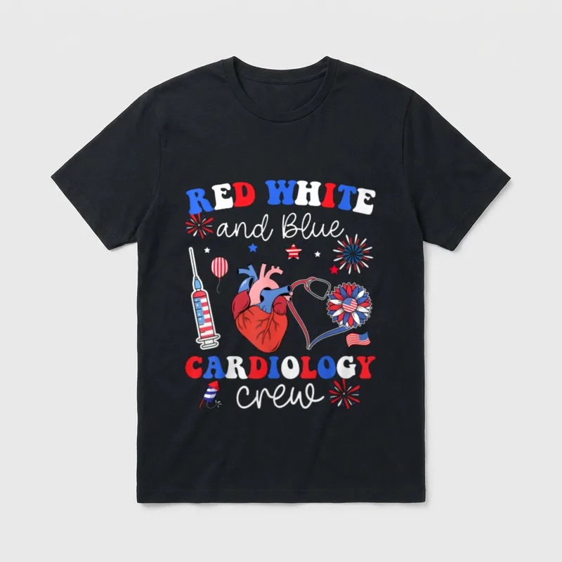 Red White Blue Cardiology Crew Cardiac T-Shirt – Classic T-Shirt in Black