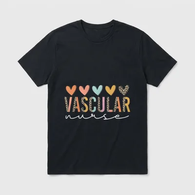 Vascular Nurse Appreciation T-Shirt – Five hearts above the words “VASCULAR” and “nurse” – Classic T-Shirt in Black