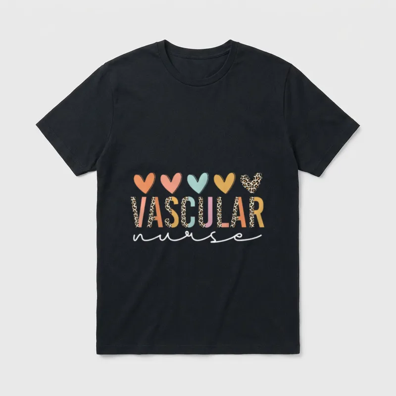 Vascular Nurse Appreciation T-Shirt – Five hearts above the words “VASCULAR” and “nurse” – Classic T-Shirt in Black